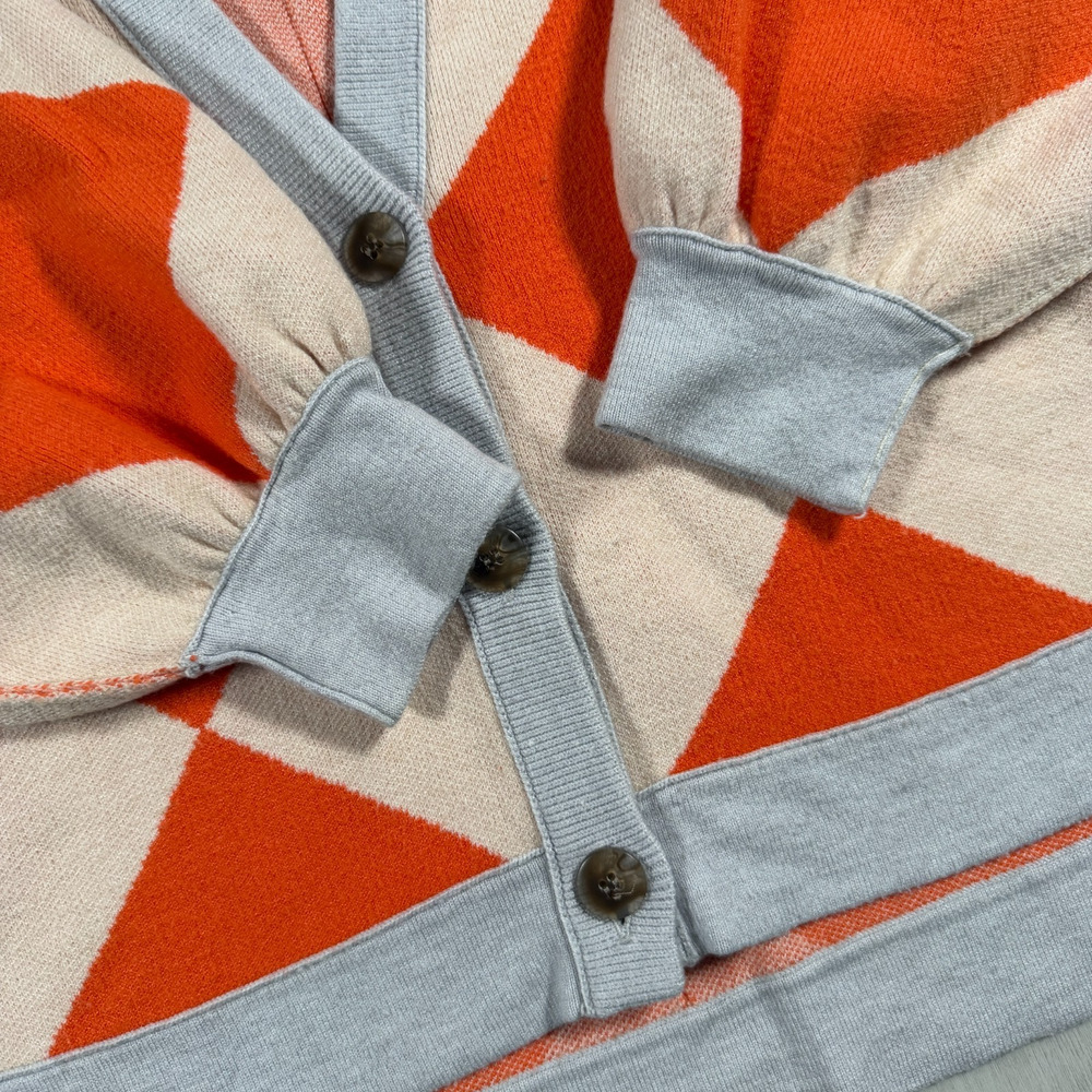 We The Free People Manny Checkered Oversized Cardigan Orange Womens XS Boho Cozy - Picture 4 of 12